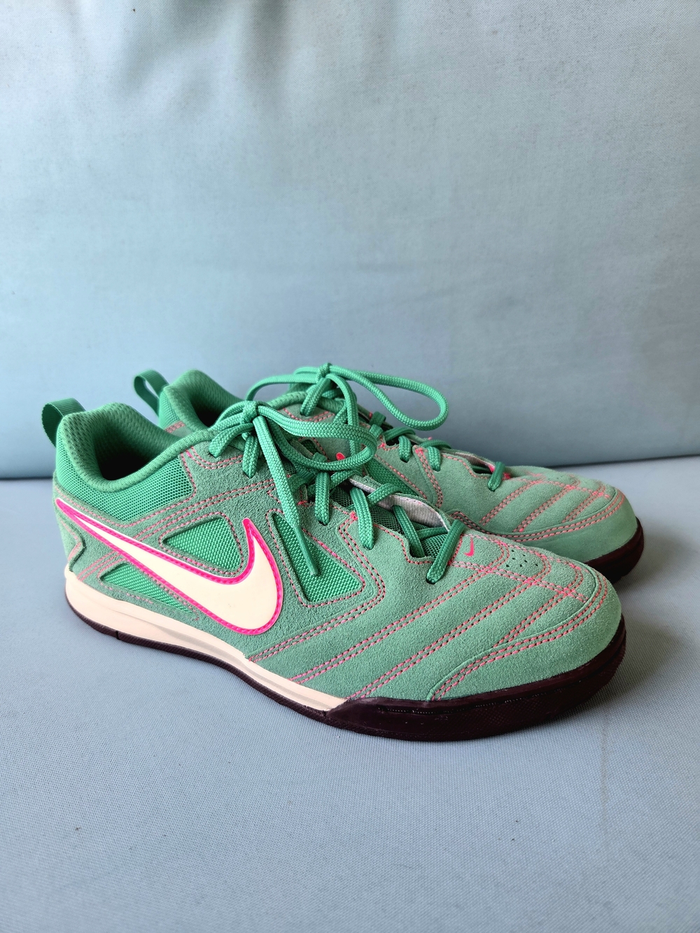 Nike Kids' Green Athletic Sneakers with Pink Accents
